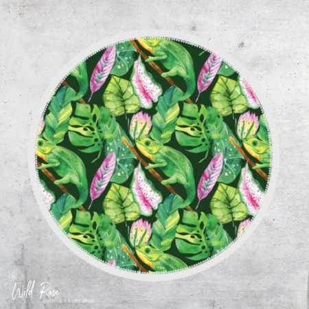 Bobums Chamelion tropical green microfiber towel with colourful leaf print