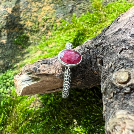 Zimbabwe Ruby Vintage Ring featuring a deep red ruby-style stone in an intricate silver-toned vintage-inspired setting.