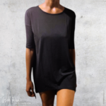 Black Loosefit Long Shirt featuring a relaxed fit, rounded neckline and three-quarter sleeves, perfect for comfortable everyday wear and casual styling.
