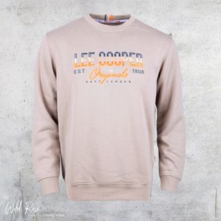 Lee Cooper Stone Crew Neck Sweater in a neutral stone colour, featuring a classic round neckline, long sleeves and a branded front graphic.