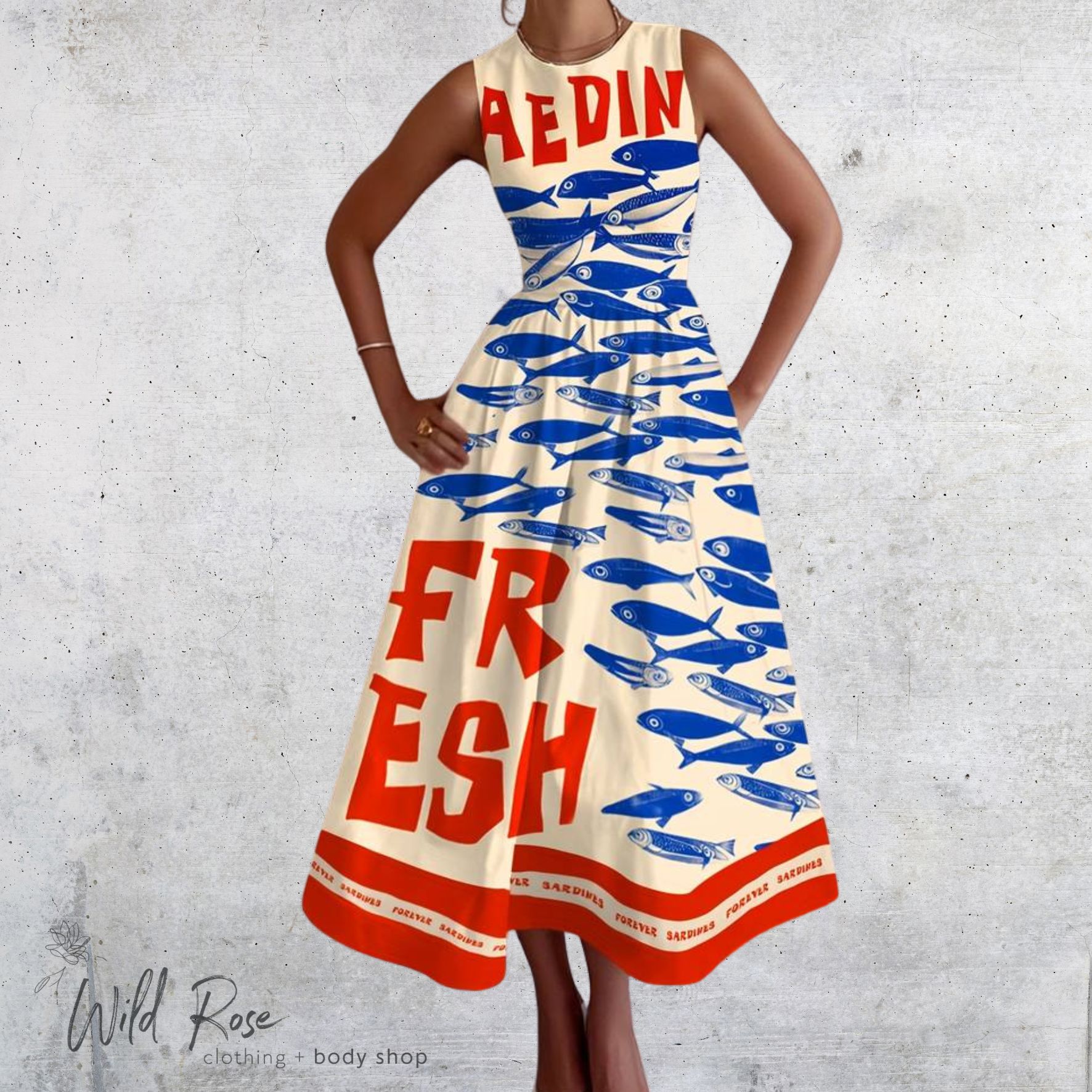 The Sardine Coast Midi Dress – WildRose The Sardine Coast Midi Dress – Coastal Print Summer Dress | WildRose Convert to PDF