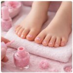 Fairy Foot Glow + Cutex treatment featuring beautifully groomed toenails with soft pink nail polish at The Cupcake Lounge.