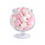 Giant Fluffs in pink and white displayed in a clear glass bowl, perfect for birthdays, princess parties, baby showers, and special celebrations at The Cupcake Lounge.