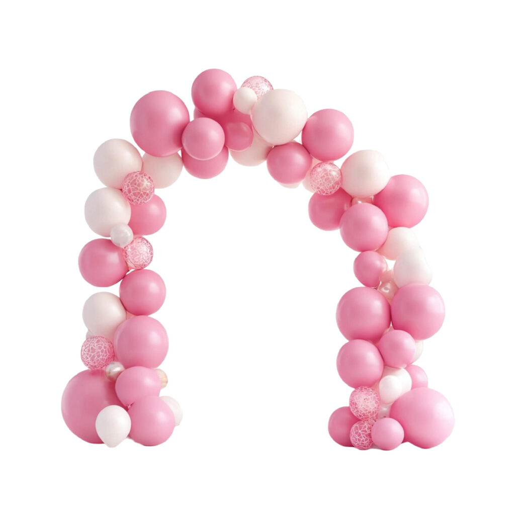 Balloon Arch by The Cupcake Lounge featuring pink and white balloons, perfect for birthday parties, baby showers, bridal showers and special celebrations.