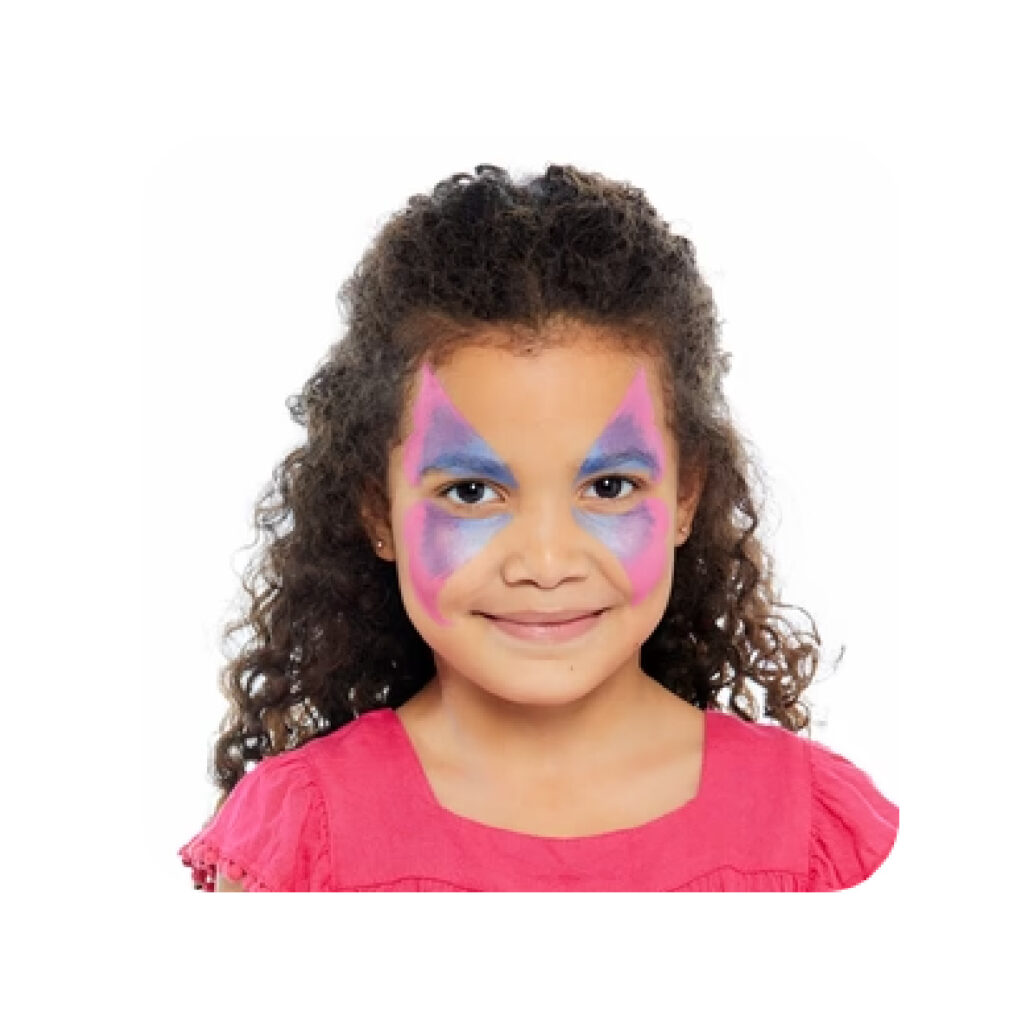 Face Painting for Kids at The Cupcake Lounge featuring a child with colourful butterfly face paint, perfect for birthday parties and special celebrations.