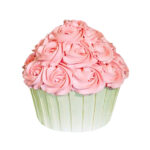 Yummy Treats Jumbo Cupcake topped with pink rose-shaped frosting in a pastel green cupcake liner, perfect for birthdays and special celebrations.