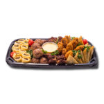 Savoury platters for 4–6 people featuring assorted party bites, pastries, meatballs, crumbed snacks, and dipping sauce at The Cupcake Lounge.