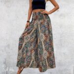 Multicoloured paisley wide-leg pants with a flowing, relaxed silhouette and intricate bohemian print