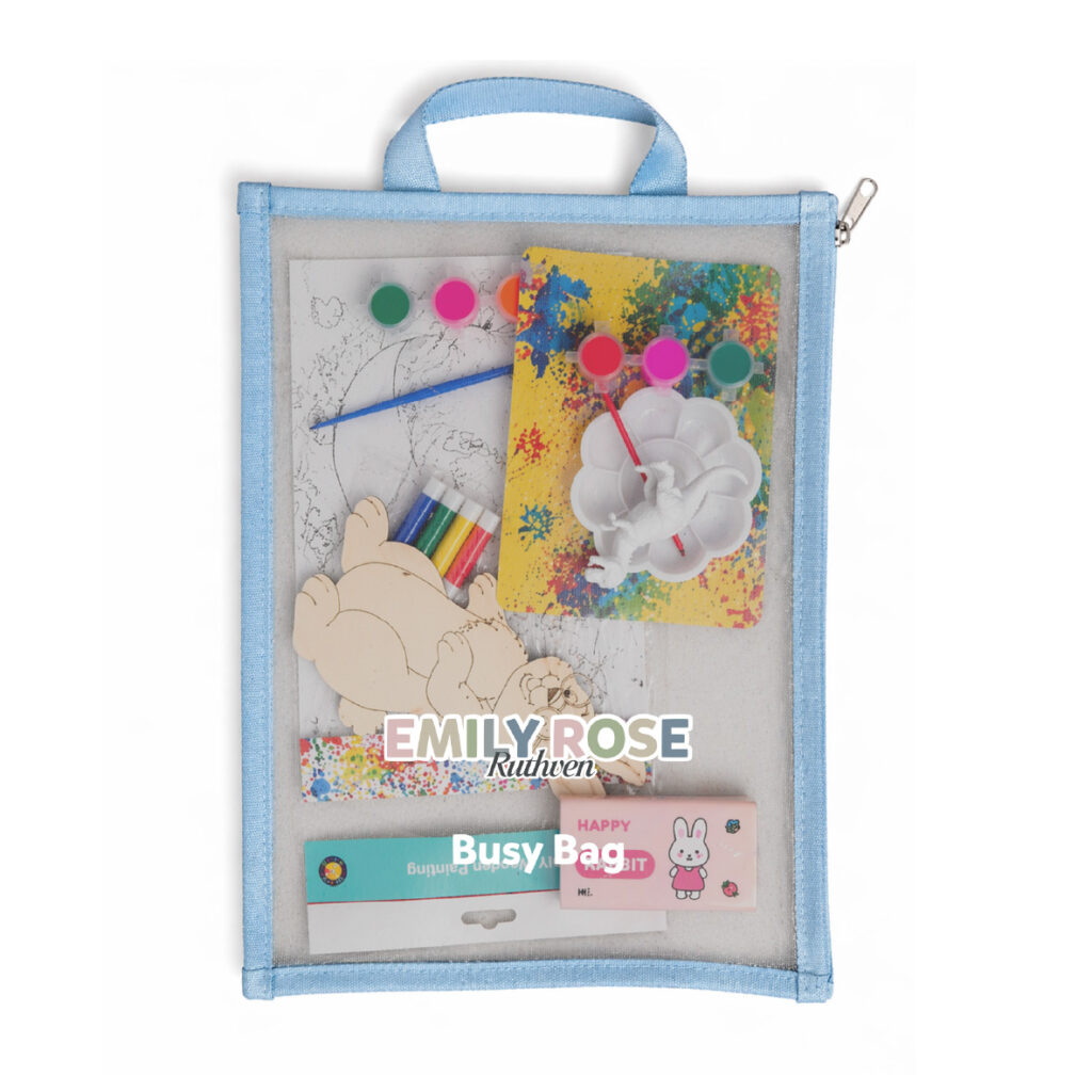Magical Extras Custom Print Busy Bag for children with colourful creative activities and a clear front panel.