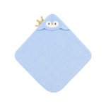 Penguin Hooded Baby Towel in soft blue with an adorable penguin face and cute hood.