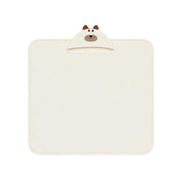 Little Puppy Hooded Baby Towel in cream with a cute puppy face and ears on the hood.