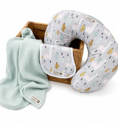 Lama baby nursing set with nursing pillow, burp cloth and muslin swaddle blanket