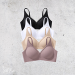 Alt Text: Black lace trim molded everyday bra with adjustable straps