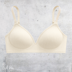 Cream ribbed bra with adjustable straps and smooth structured cups